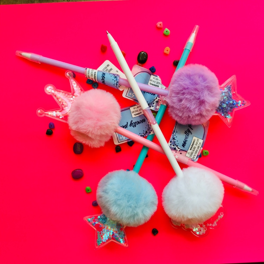 Glitter pom pens